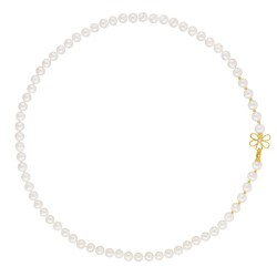 Κολιέ με Κ14 χρυσό κούμπωμα λουλούδι με ζιργκόν και λευκά μαργαριτάρια - F126590